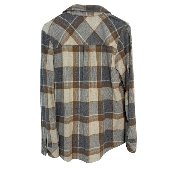 78 & Sunny Plaid Button Front Shirt Shacket Neutral Flannel Oversized L - Picture 3 of 6